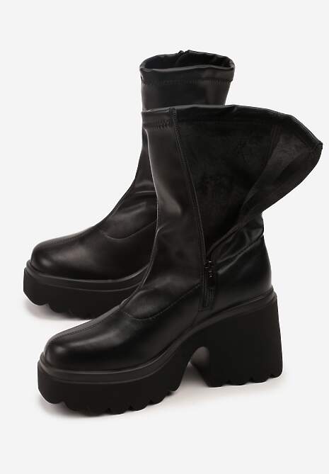 Czarne Przylegające Botki Vices w Stylu Grunge na Słupku z Ociepleniem Falarina