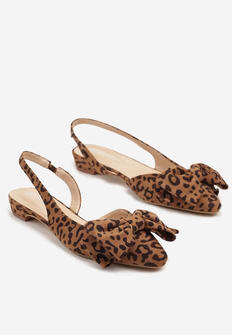 Panterkowe Sandały na Płaskiej Podeszwie Slingback z Kokardą Leavindra