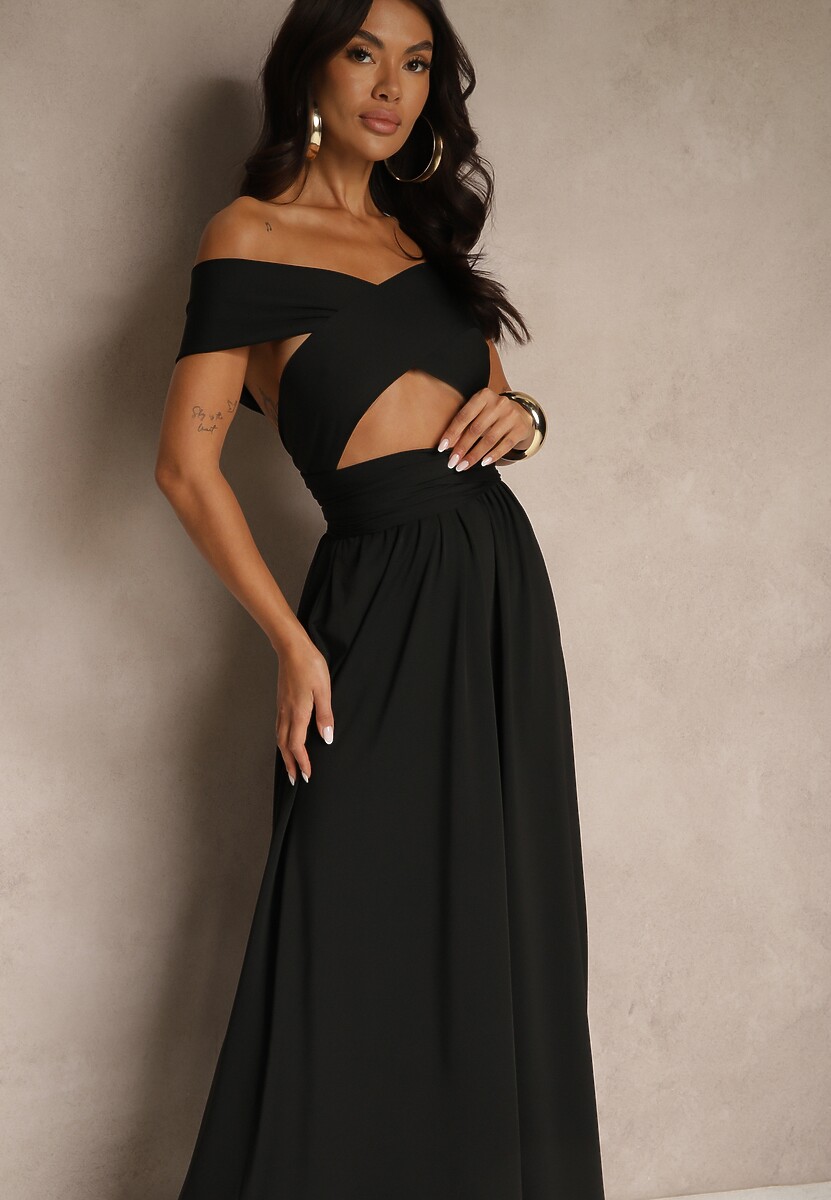 Bordowa Sukienka Koktajlowa Multiway z Wiskozą Wiązana na Szyi Lilovea