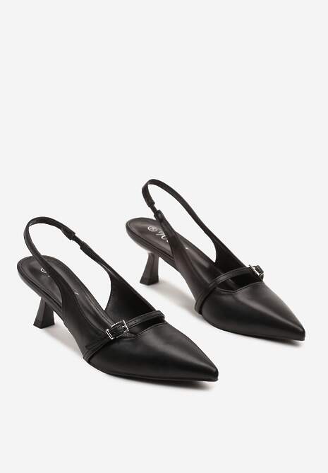 Czarne Sandały na Kaczuszce Slingback z Paskiem i Klamrą Elearela