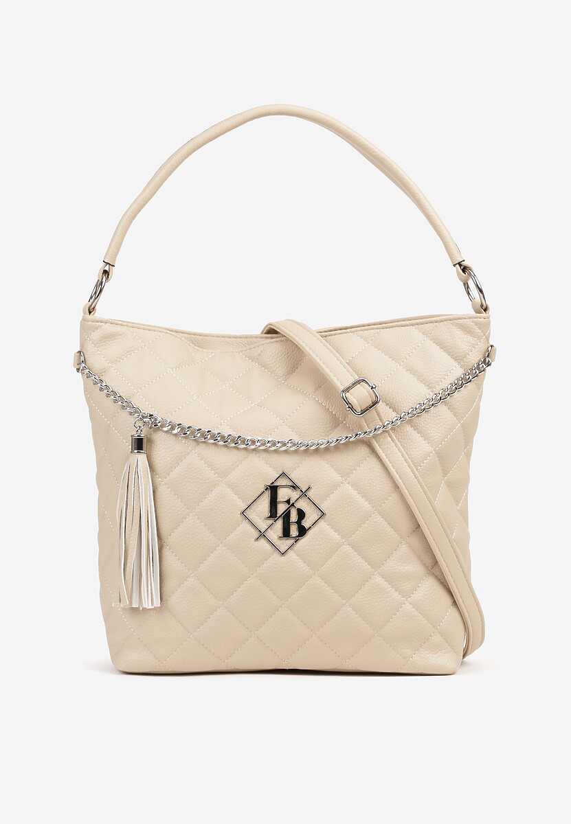 Jasnobeżowa Torebka Shopperka z Pikowaniem i Paskiem Lanarista