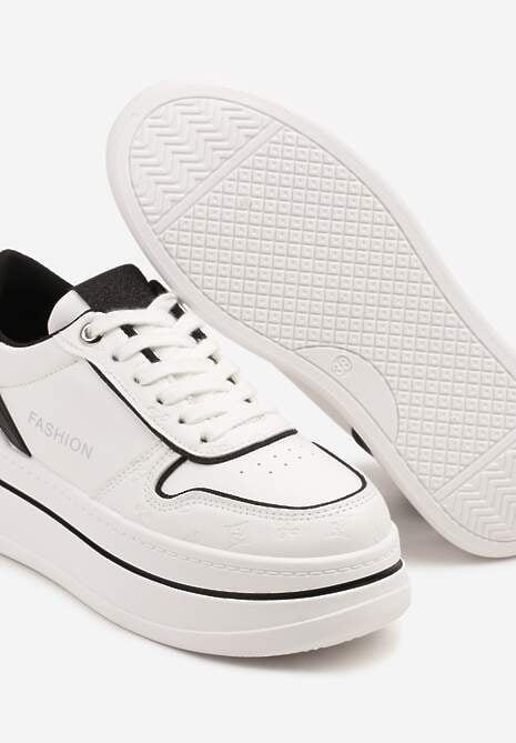 Biało-Czarne Sneakersy na Platformie Ozdobione Brokatem i Napisem Udivoria