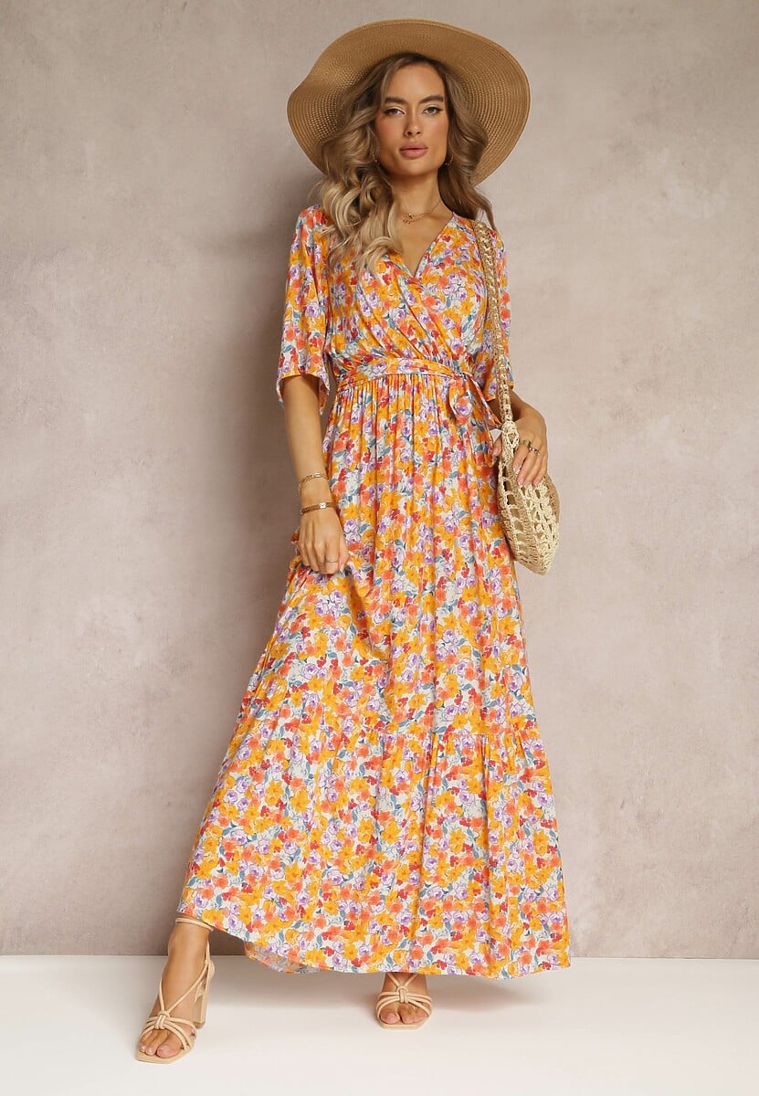 Pomarańczowo-Biała Sukienka Pheliphae