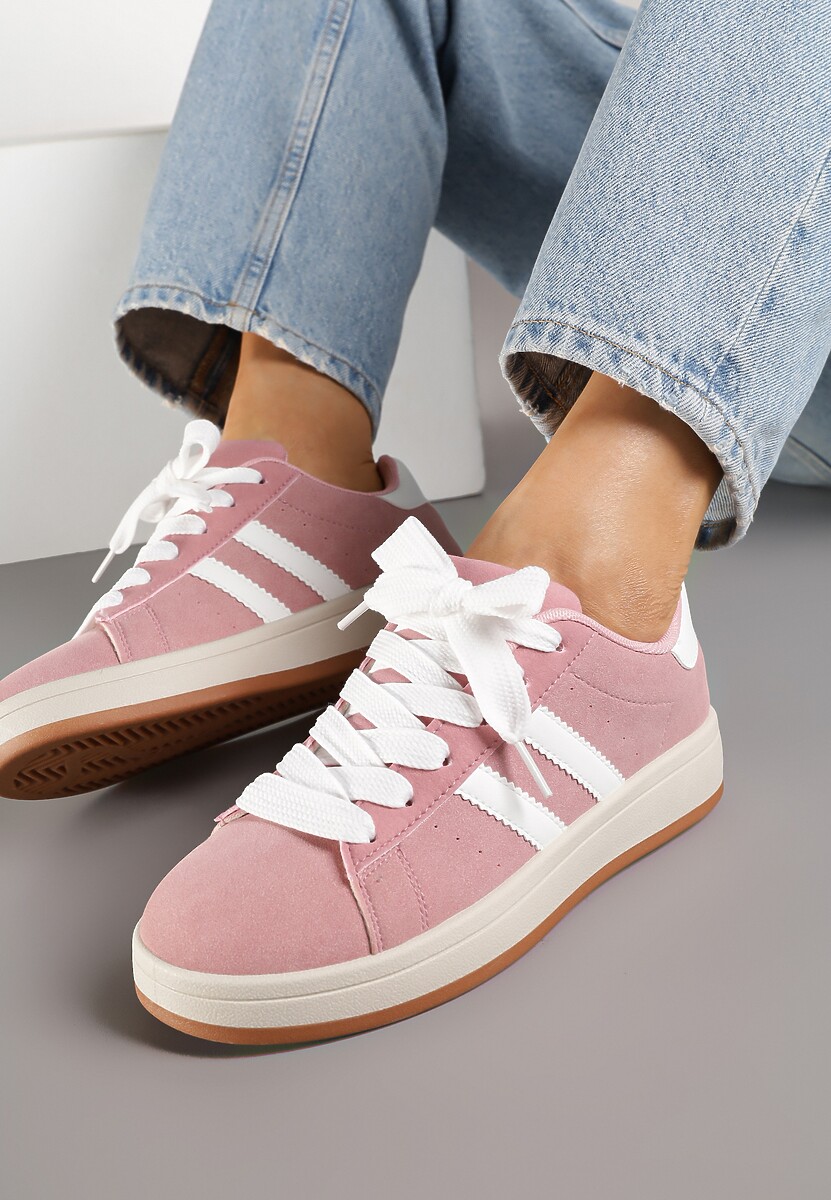 Różowo-Białe Sneakersy z Geometrycznym Wzorem Rillomia