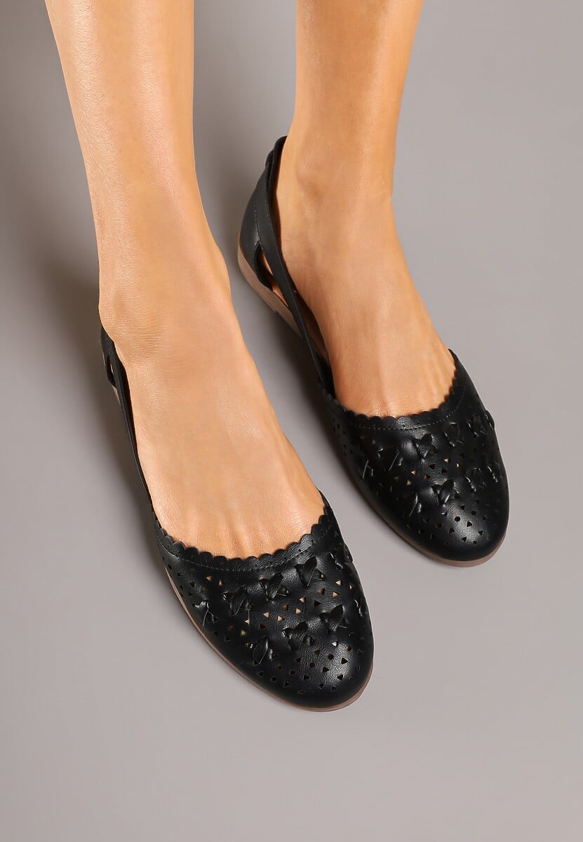 Czarne Ażurowe Balerinki z Ozdobnymi Wycięciami Damirra