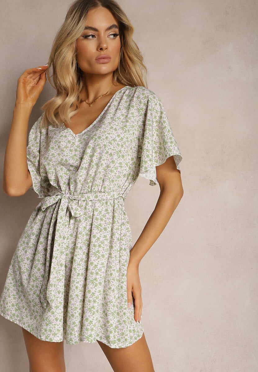 Czarno-Beżowy Taliowany Kombinezon z Materiałowym Paskiem i Gumką w Pasie Wykończony Guzikiem z Tyłu Penilla