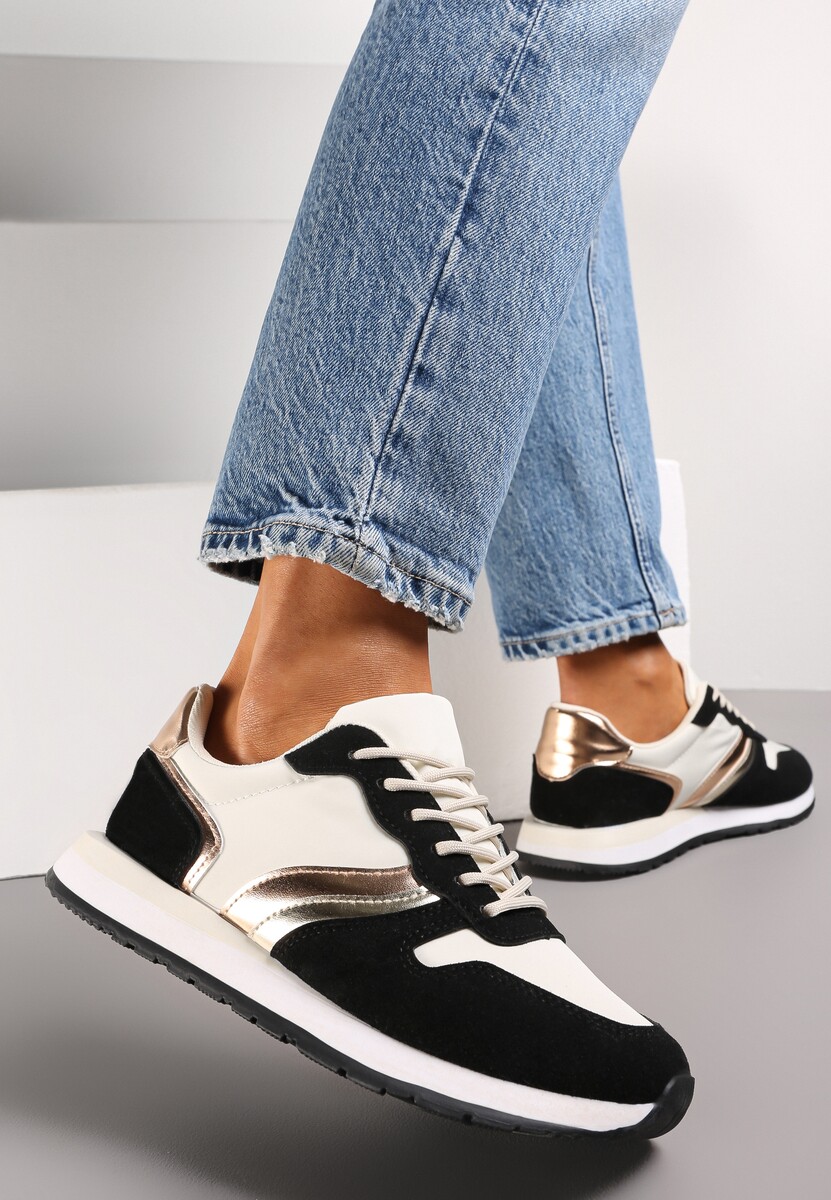 Biało Czarne Sneakersy Sznurowane przed Kostkę Mercells