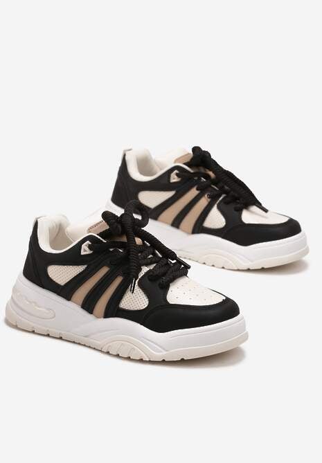 Czarne Sneakersy na Grubej Podeszwie z Brokatem Lenema