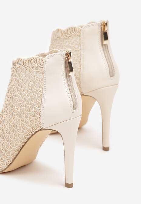 Jasnobeżowe Eleganckie Ażurowe Sandały Vices na Szpilce Nelithin