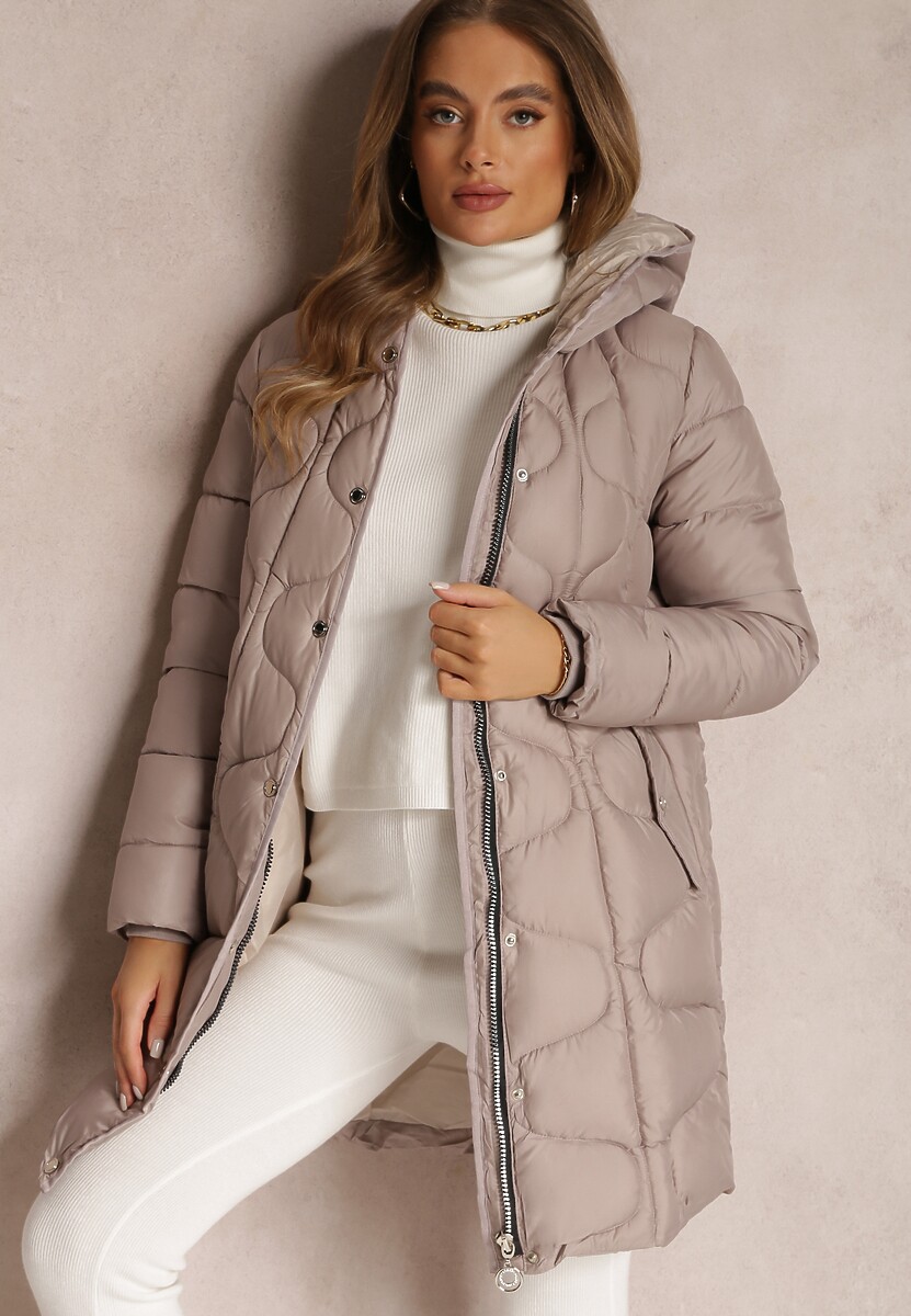 Beżowa Kurtka Pikowana z Kapturem Tuula