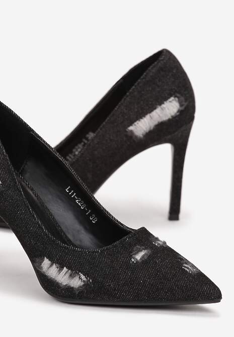 Czarne Szpilki z Jeansu Ozdobione Przetarciami Korra