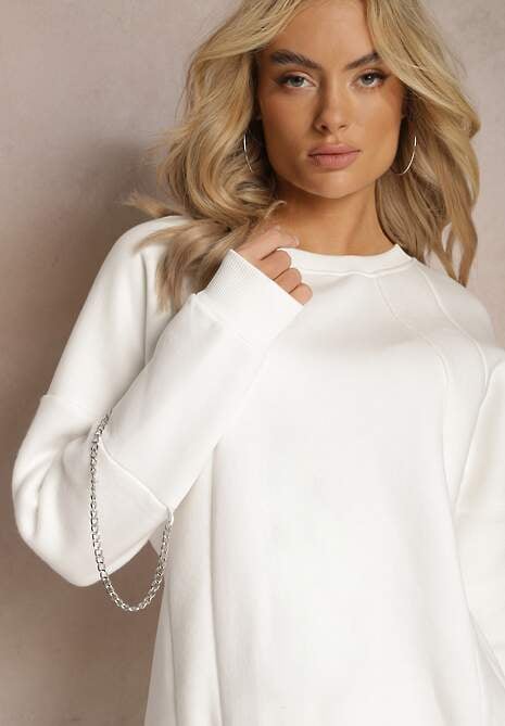 Biała Bawełniana Bluza z Łańcuszkiem Eleutia