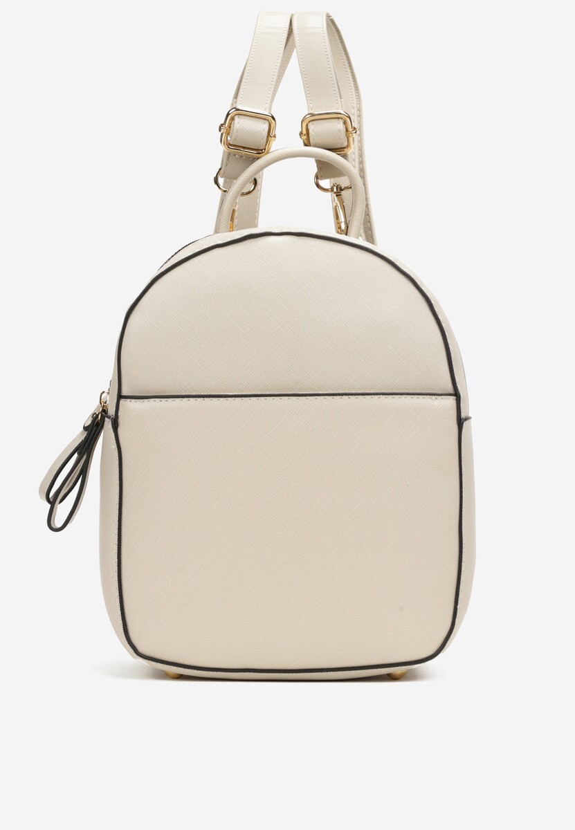 Beżowy Dwukomorowy Plecak z Imitacji Skóry Kinosa