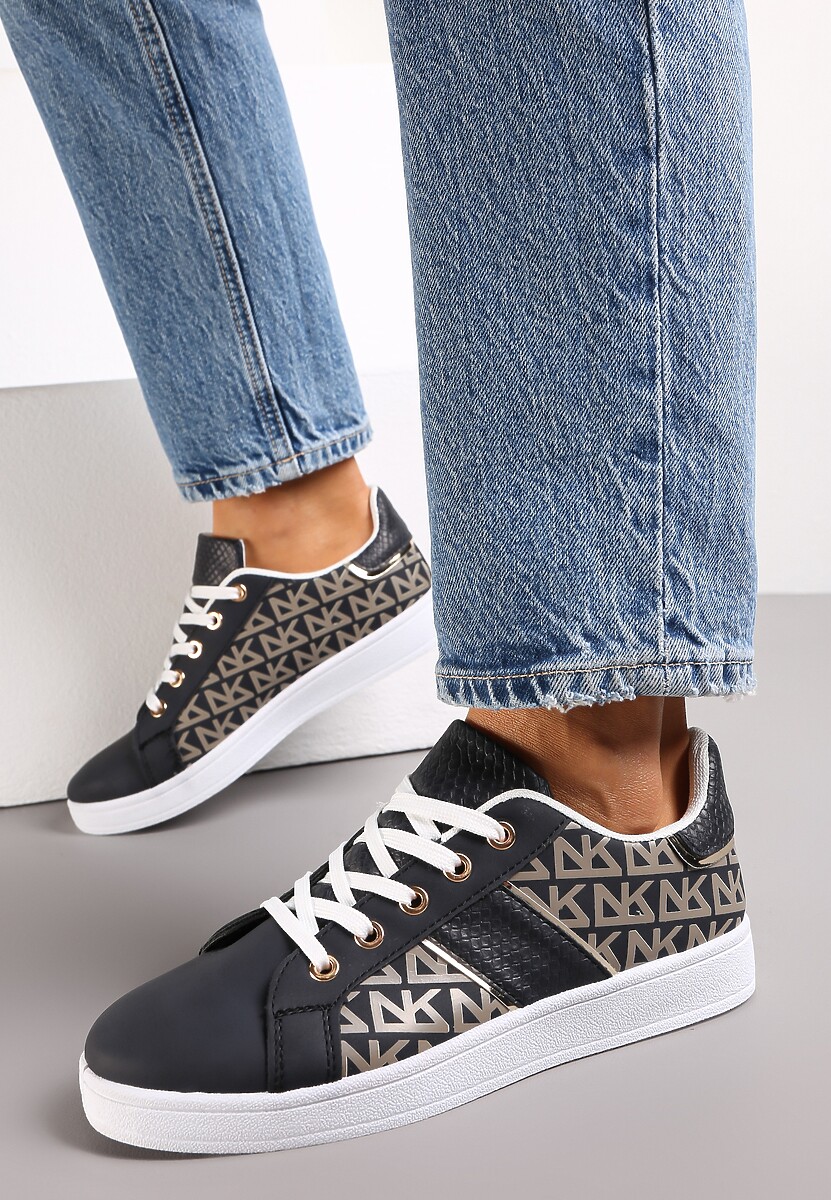 Granatowe Sneakersy z Printem Casica
