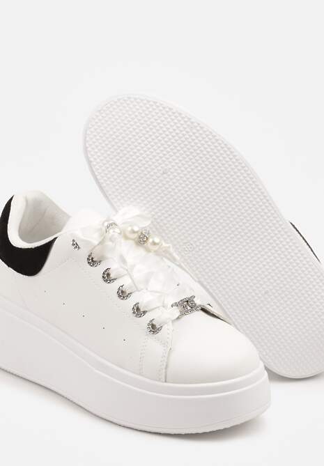 Biało-Czarne Sneakersy na Platformie Ozdobione Cyrkoniami Vivalle