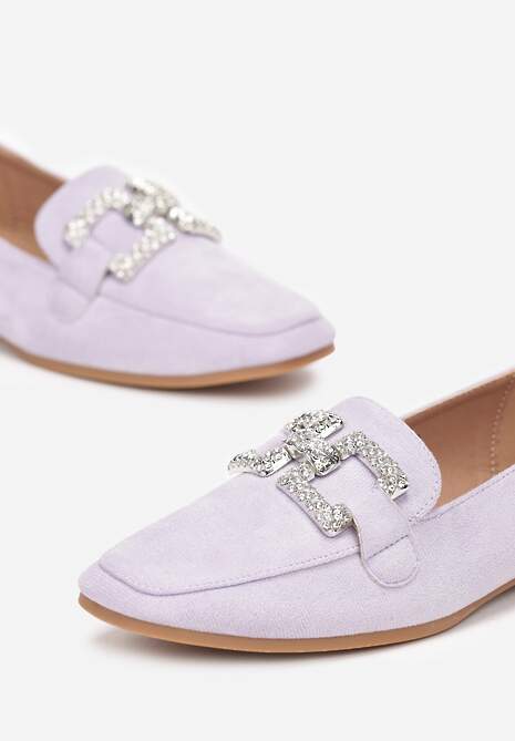 Fioletowe Mokasyny z Klamerką w Cyrkonie Bile