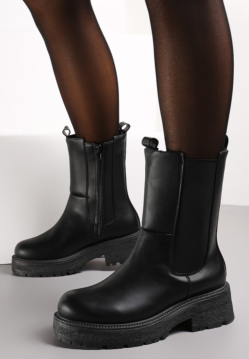 Czarne Botki Sztyblety z Elastyczną Wstawką Anedda