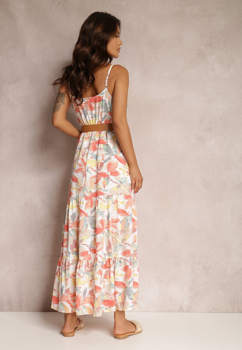 Biało-Pomarańczowa Sukienka z Paskiem Nevin