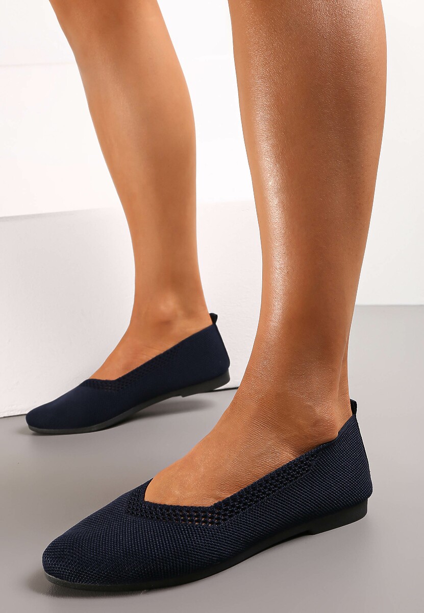 Granatowe Płaskie Balerinki Plecione z Ozdobnymi Wycięciami Daniya