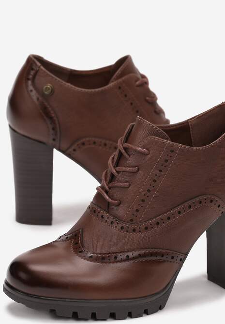 Brązowe Sznurowane Półbuty na Słupku Guirguis