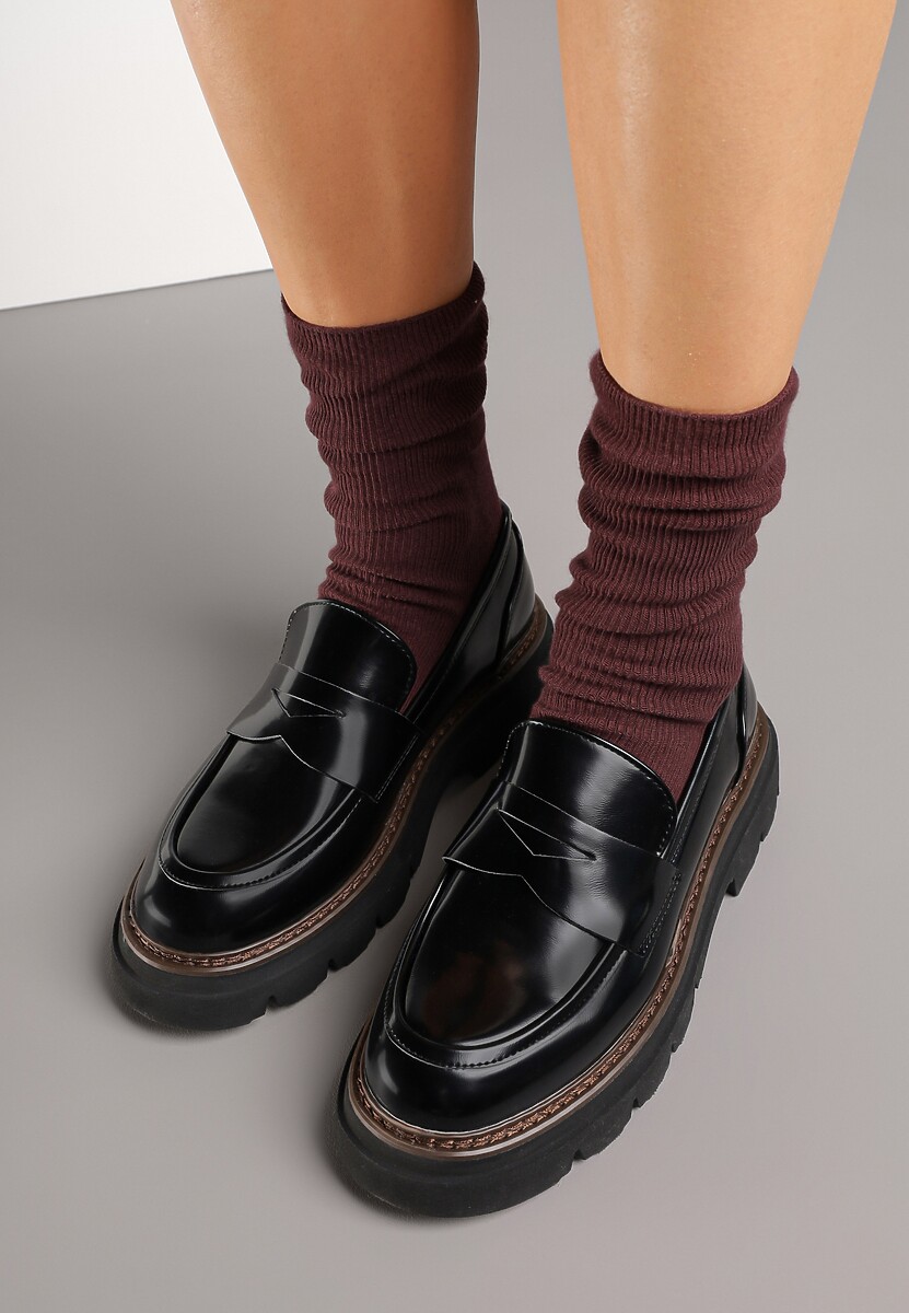 Czarne Mokasyny Lakierowane Nappria