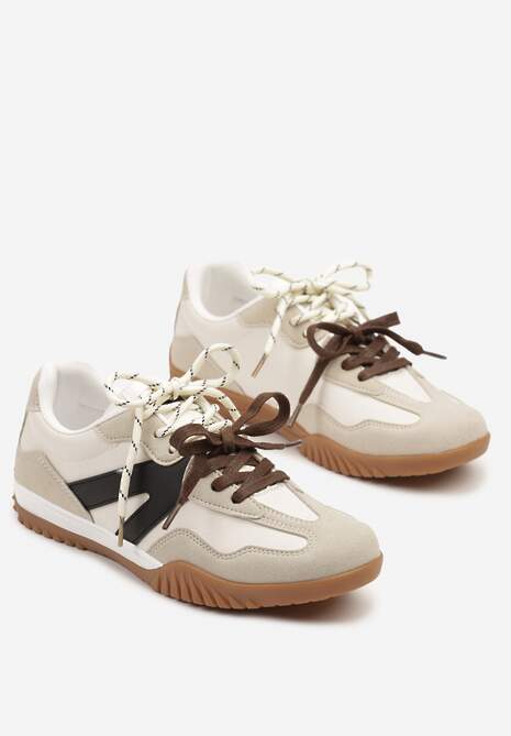 Beżowe Sneakersy w Stylu Kultowych Tenisówek z Podwójnymi Sznurówkami Nilaviela