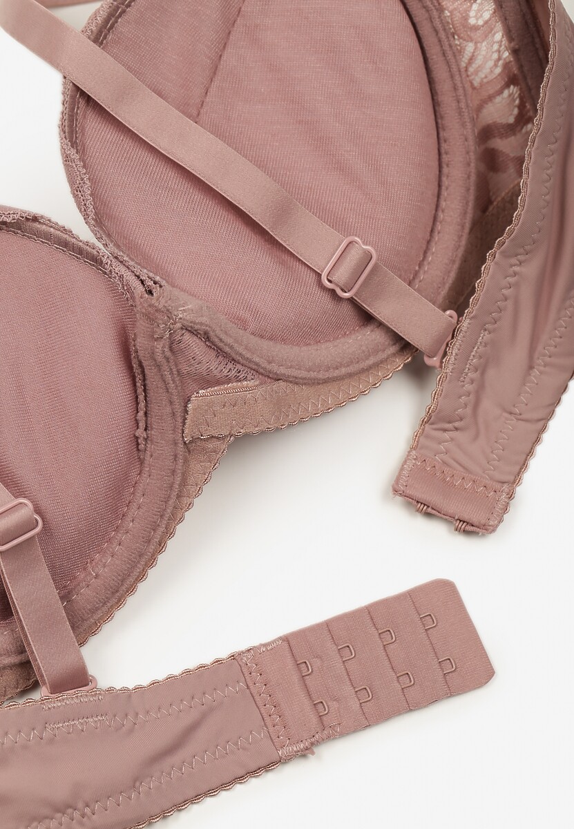 Ciemnoróżowy Biustonosz Push Up z Koronkowym Zdobieniem Ravgis