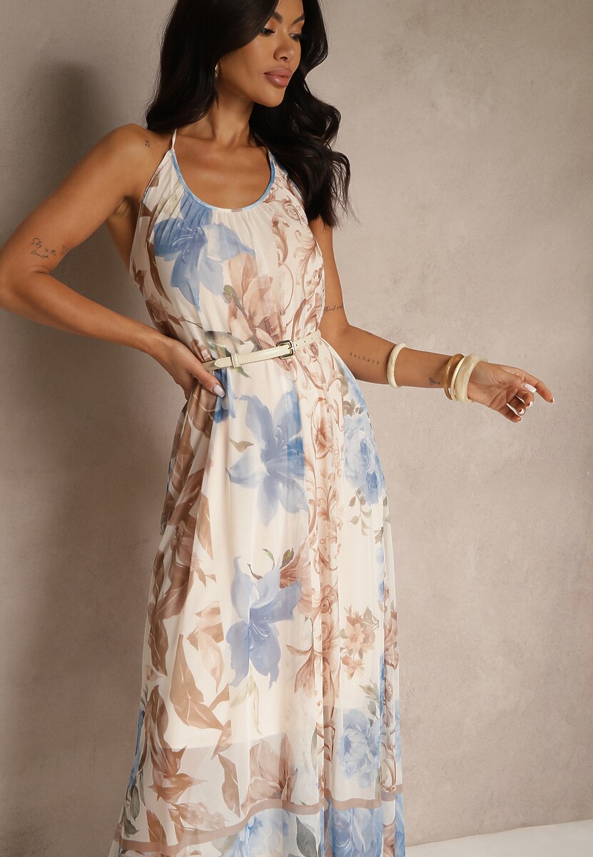 Różowa Kwiatowa Sukienka Siateczkowa z Wiskozą Izurelia