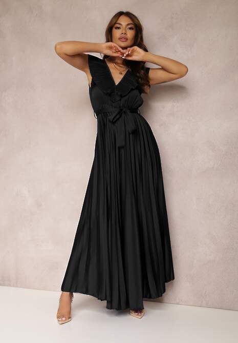 Czarny Kombinezon Plisowany Hyrmane