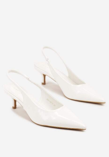 Białe Czółenka Slingback Vices z Lakierowanym Połyskiem na Kaczuszce Sonwena