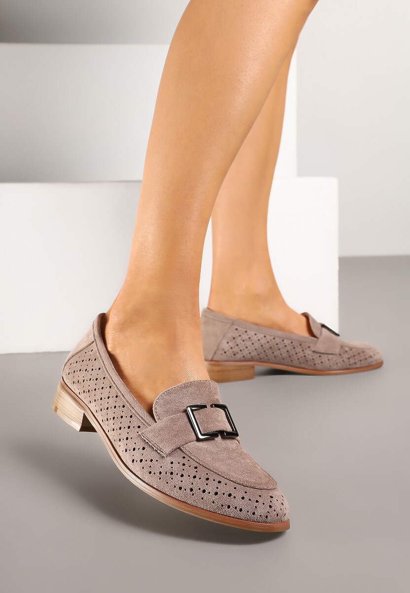 Złote Mokasyny ze Skórzaną Wkładką i Aplikacją Meratheia