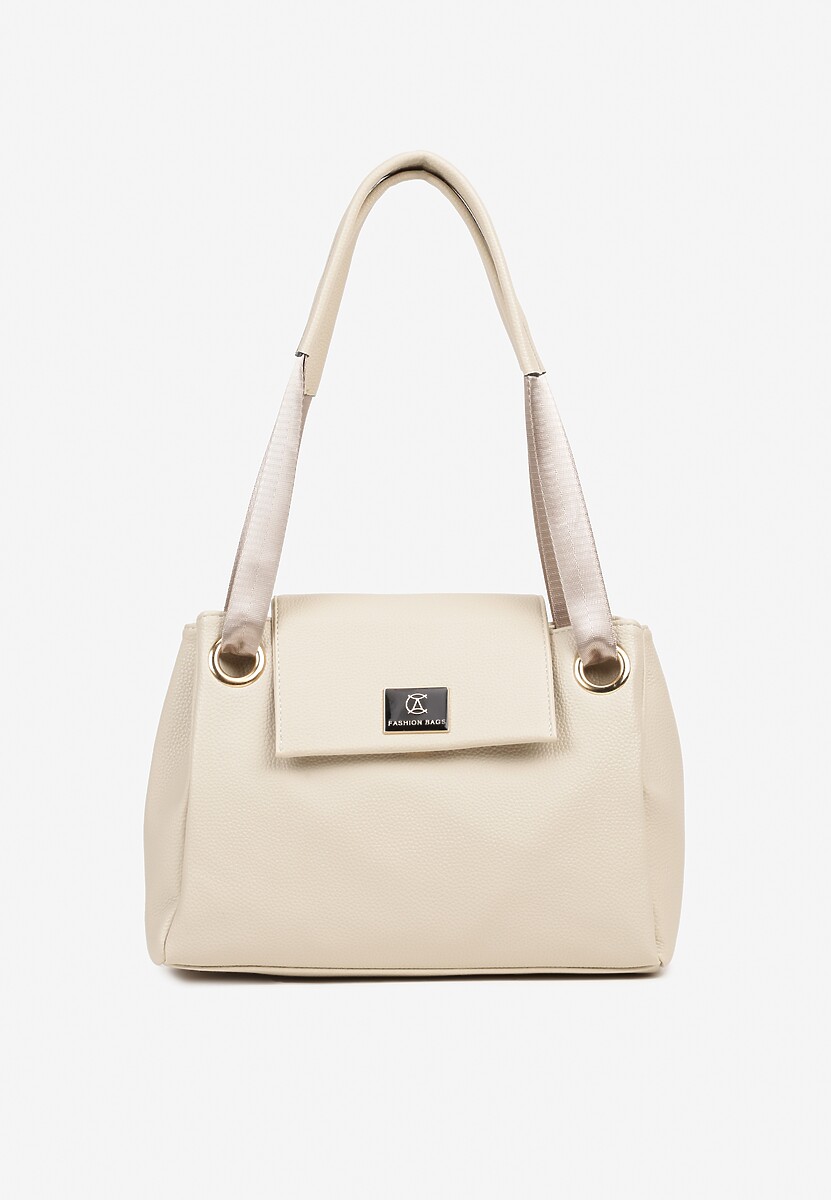 Jasnobeżowa Torebka na Ramię w Klasycznym Stylu z Klapą Idaletia