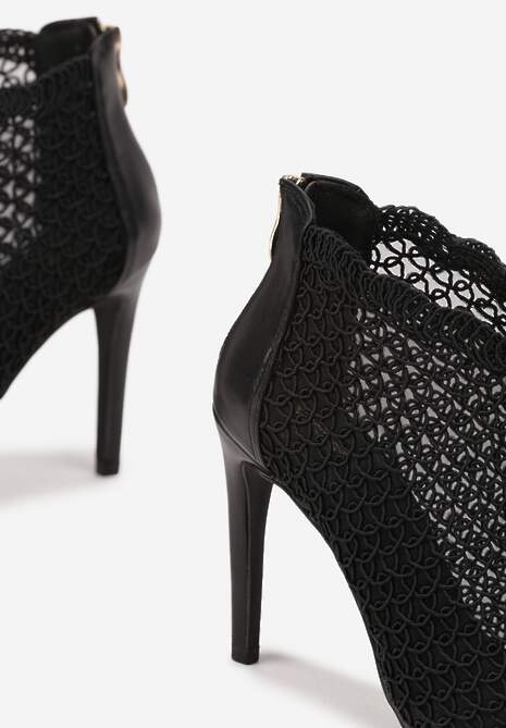 Czarne Eleganckie Ażurowe Sandały Vices na Szpilce Nelithin