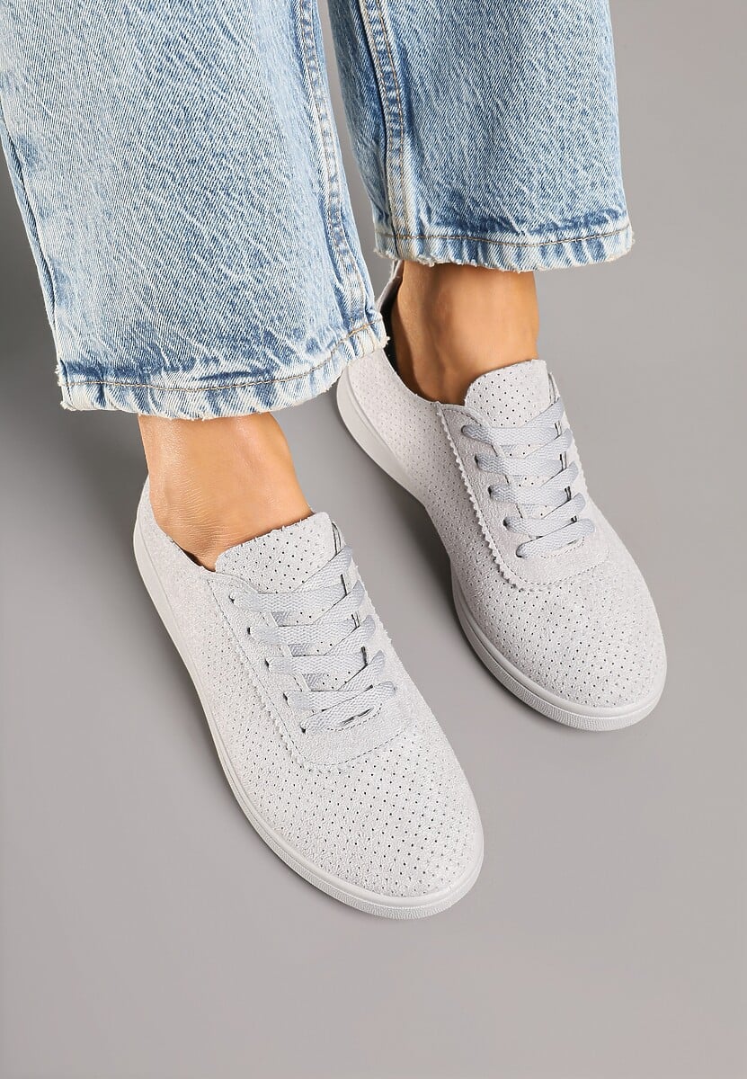 Szare Tenisówki z Perforowaną Cholewką Ellivene