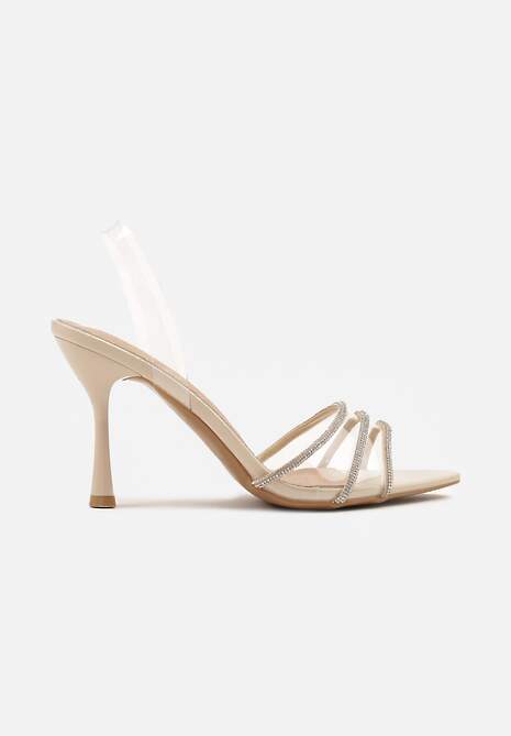Beżowe Sandały Vices ze Skórzaną Wkładką Transparentną Cholewką i Cyrkoniami Novarissea