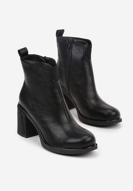 Czarne Botki VICES na Słupkowym Obcasie z Elastyczną Wstawką w Cholewce Sevea