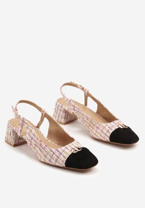 Różowe Czółenka na Słupku Typu Slingback z Ozdobnym Noskiem Dorirena