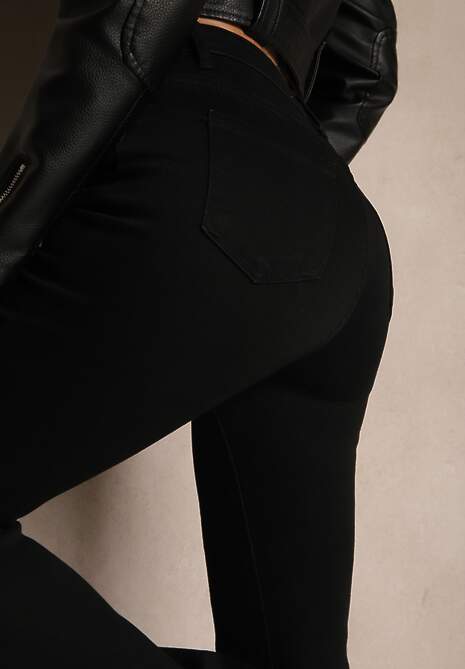 Czarne Jeansy Regular Waist o Kroju Dzwonów Tendrre