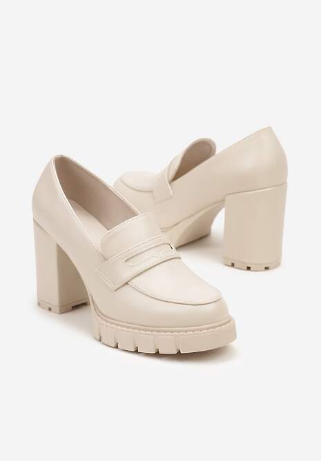 Beżowe Czółenka na Słupkowym Obcasie Rivasola