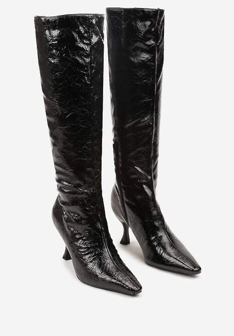 Czarne Kozaki Vices na Szpilce w Stylu Slouchy z Efektem Cracked Todvire