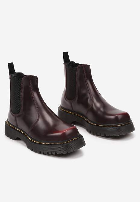 Bordowe Casualowe Płaskie Botki Sztyblety Irivarae