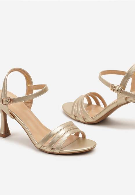 Złote Sandały z Ekoskóry na Szpilce Zapinane na Sprzączkę Ploemis