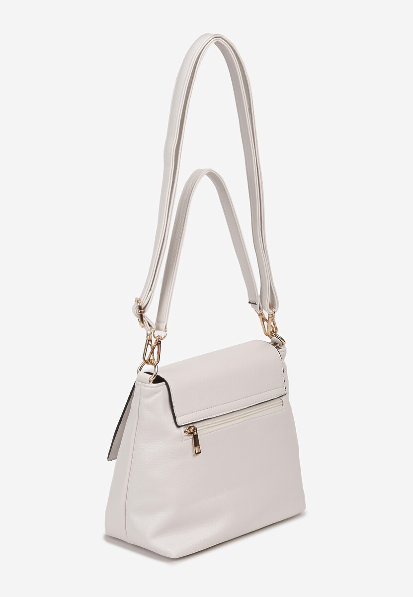 Jasnobeżowa Casualowa Torebka z Kwadratową Klapką na Ramię Zalana