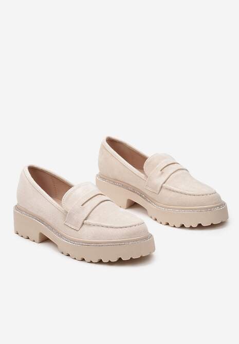 Beżowe Mokasyny z Ekozamszu na Jednolitej Grubej Podeszwie Tiora