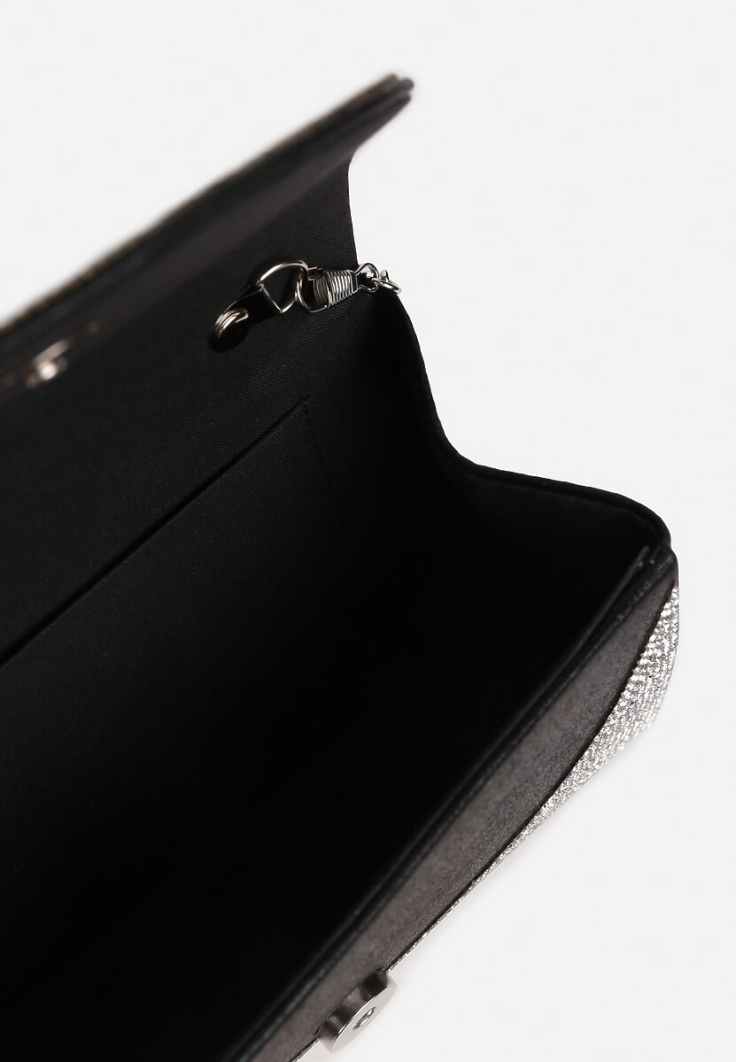 Czarno-Srebrna Torebka na Ramię z Długim Paskiem i Rączką Ozdobiona Cyrkoniami Zalagia