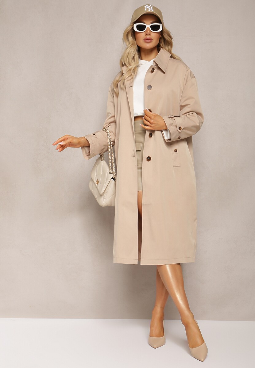 Beżowy Płaszcz Trencz Oversize Flilia