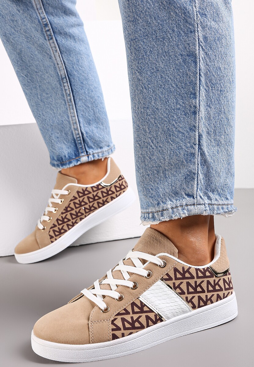 Beżowe Sneakersy z Printem Casica