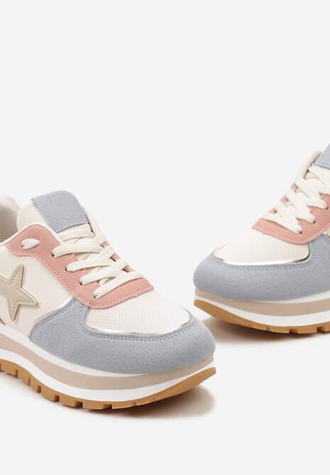 Niebiesko-Różowe Sneakersy na Niskiej Platformie z Ozdobnymi Wstawkami na Cholewce Suno