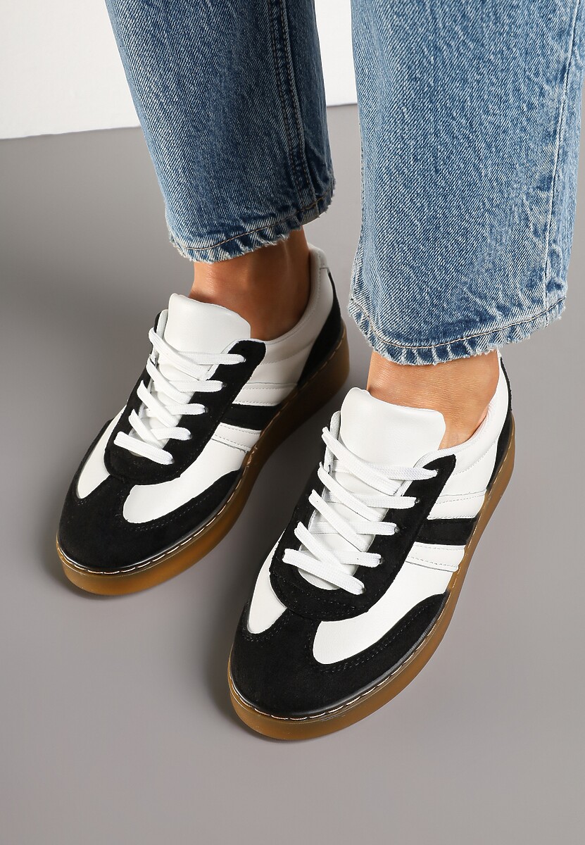 Czarno-Białe Sneakersy Tenisówki na Kauczukowej Podeszwie Zalienne