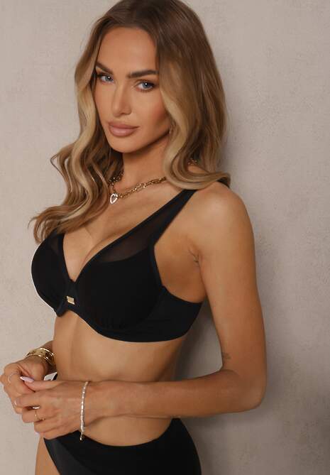 Czarne Bikini z Siateczkowymi Zdobieniami Biustonosz i Majtki Typu Figi Linelissa